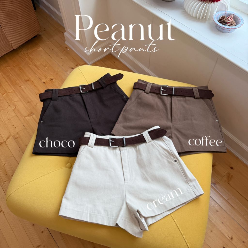 Lazy – cc – Peanut short pants กางเกงขาสั้นเอวสูง มีซับในอย่างดี ผ้านุ่มใส่สบาย / แถมเข็มขัด (พร้อมส่ง)