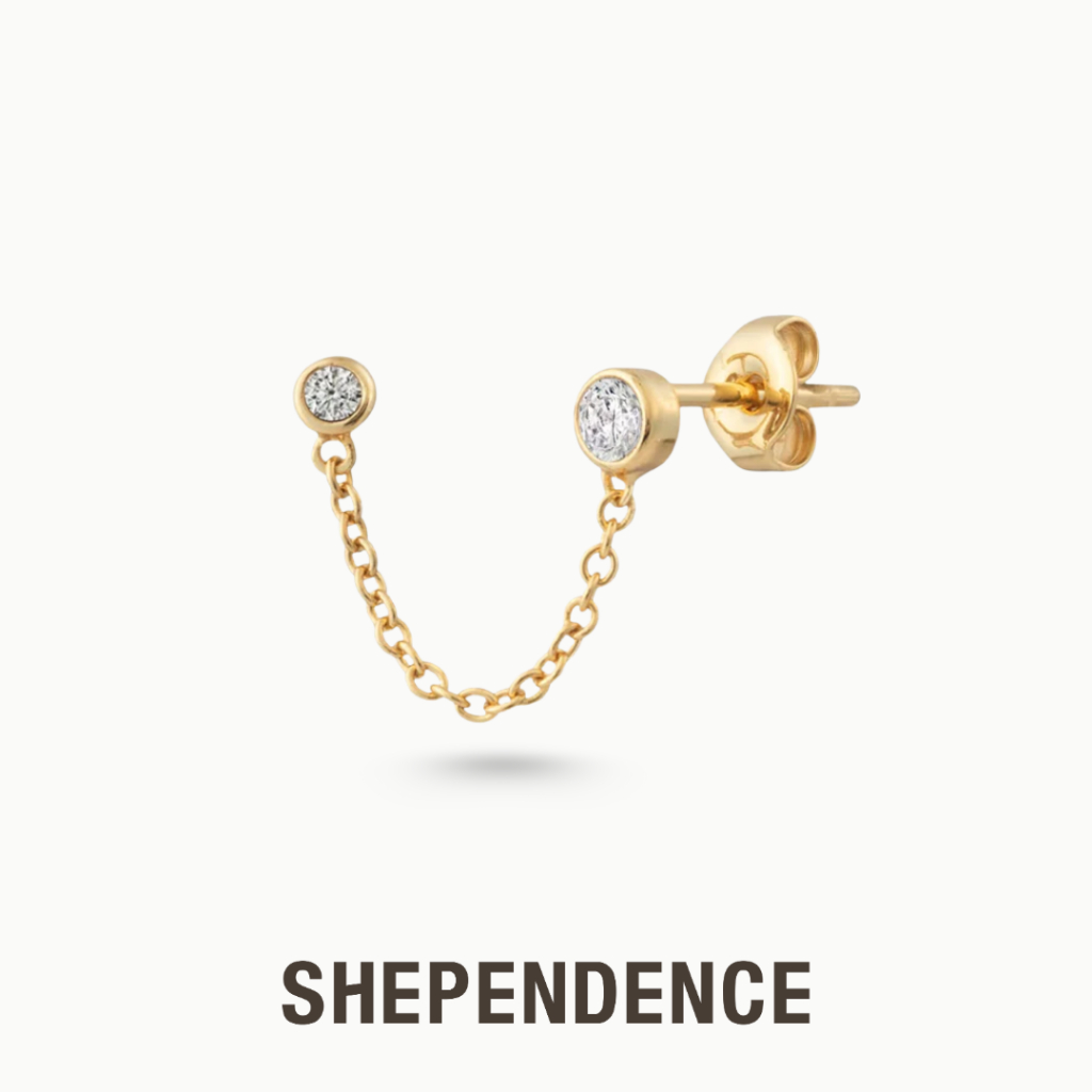SHEPENDENCE ต่างหูก้าน LUXE Double Link Chain Bezel ประดับคริสตัลโซ่ สำหรับคนเจาะหู 2 รู