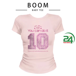 COD(จัดส่งภายใน 24 ชั่วโมง)BOOM เกาหลี เสื้อครอปเข้ารูปBaby tee y2k เสื้อคอกลม life is Good You can do it