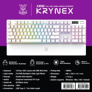 คีย์บอร์ดเกมมิ่ง Nubwo X806 Mechanical Keyboard Blue Red Switch ประกัน 2ปี