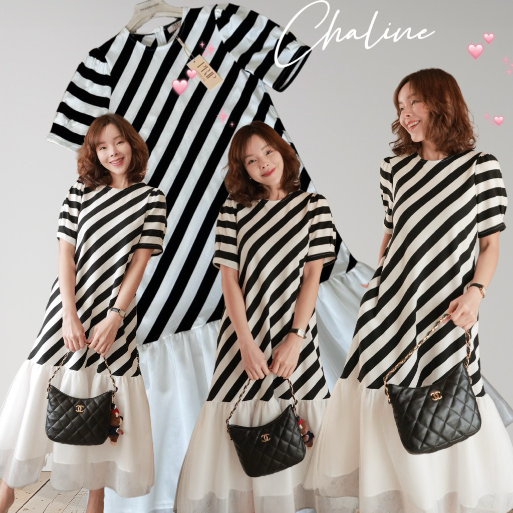 [ส่งเร็ว] Chaline • เดรสผ้าคอตตอนเนื้อนุ่มหนาอย่างดี ลายกราฟฟิคสวย