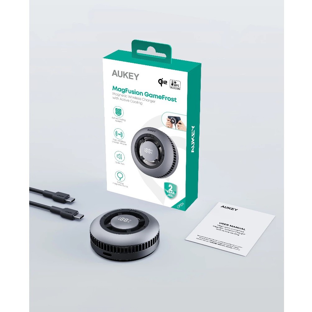 AUKEY แท่นชาร์จไร้สาย Qi2 15W GameFrost Pad Active Cooling รุ่น LC-G10 | ชาร์จเล่นเกม มือถือไม่ร้อน