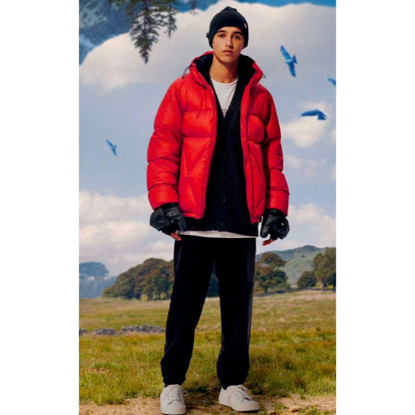 gu undercover puffer jacket red