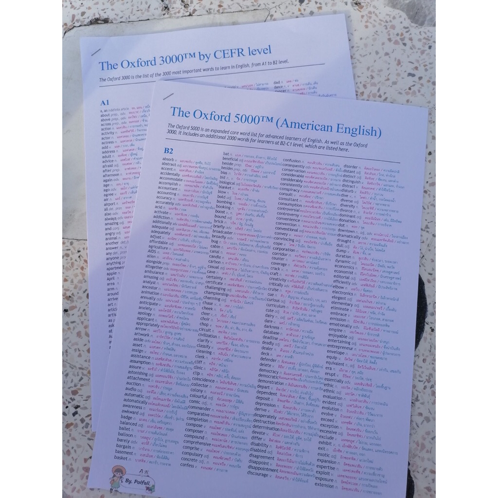 ชีทคำศัพท์ Oxford 3000 และ Oxford 5000 (แยก level)