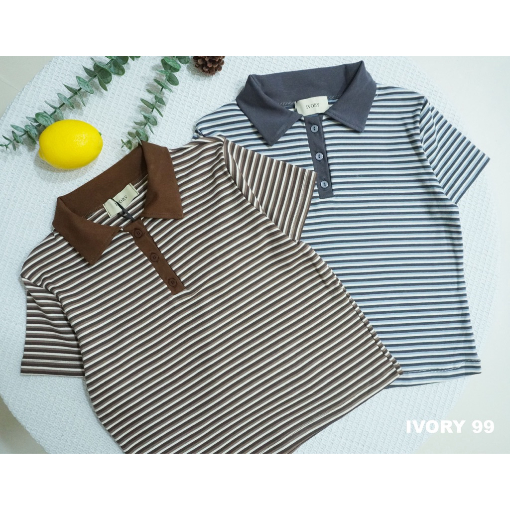 IVORY-79 เสื้อยืดคอปก ทูโทน ชายทรง