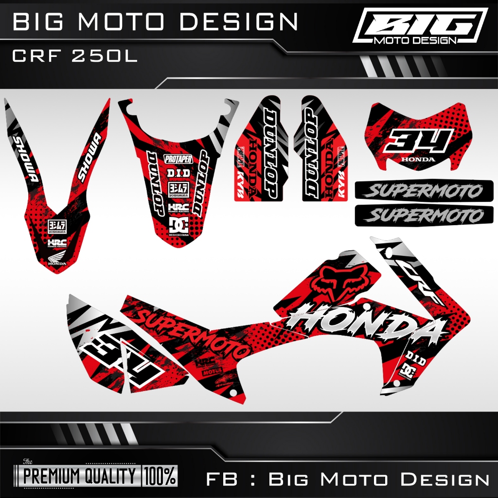 สติ๊กเกอร์ CRF250l ลายซุปเปอร์โมโต เคลือบเงากันรอยอย่างดี เต็มคัน (แก้ไขเลขเบอร์แจ้งทางข้อความ)