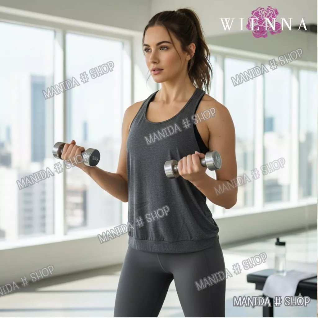 เสื้อออกกำลังกาย WIENNA รุ่น DH21001 ทรงสปอร์ต บราในตัว สีเทาเข้ม