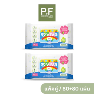 แพ็คคู่ 2 ชิ้น ViVa x Happy Sunday วีว่า Organic Baby Wipes 80 แผ่น ทิชชู่เปียกสูตรออแกนิค