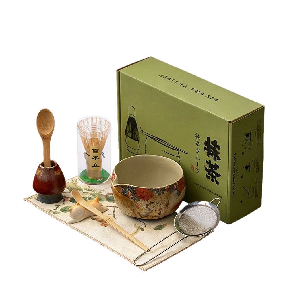Matcha Setชุดชงมัทฉะญี่ปุ่นโบราณ ถ้วยเซรามิกสีแดงฟลินท์สุดหรู ดีไซน์พรีเมียมสำหรับคนรักชา - รูปที่ 7