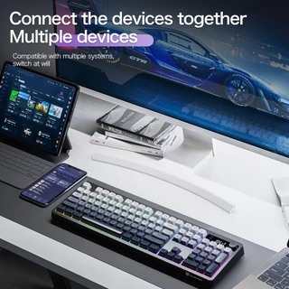 TK100 คีย์บอร์ดไร้สาย RGB Wireless Keyboard Bluetooth/2.4G 104 คีย์ การแสดงผลหน้าจอ For PC แล็ปท็อป MAC IPAD
