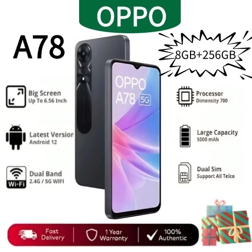 OPPO A78 5G (8GB+256GB)ขนาด 6.56 นิ้ว 90Hz Supervooc 33W Type-C แบตเตอรี่ 5000mAh ประกันร้าน 1 ปี