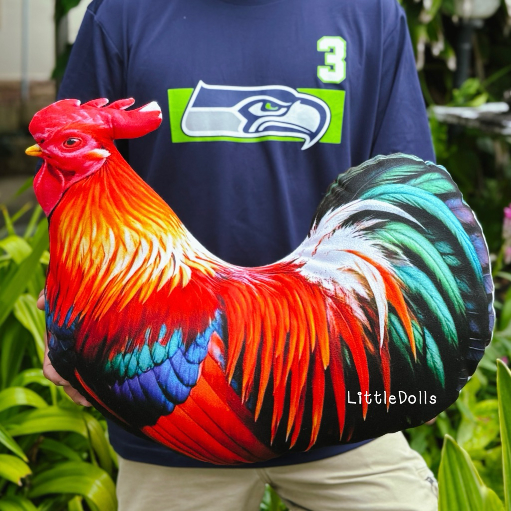 ตุ๊กตาไก่ชน หมอนตุ๊กตาไก่ ขนาด 60 cm. งาน3Dรีดสกรีนสีสันสดใสทั้งสองด้าน