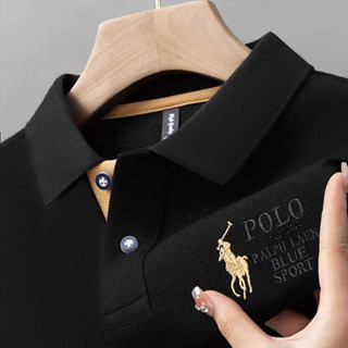 เสื้อโปโลผู้ชายสีดําคุณภาพสูงเสื้อคอปกยืนขึ้นเสื้อยืดคอปกผู้…