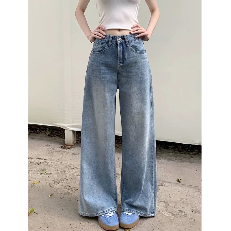 BIMI (S-3XL) กางเกงยีนส์ เอวสูง สไตล์เกาหลี แนววินเทจ เท้ากว้าง กางเกงยีนส์ขายาว สวยๆเก๋ๆ Jean Lady เสื้อผ้า ผู้หญิง - รูปที่ 2