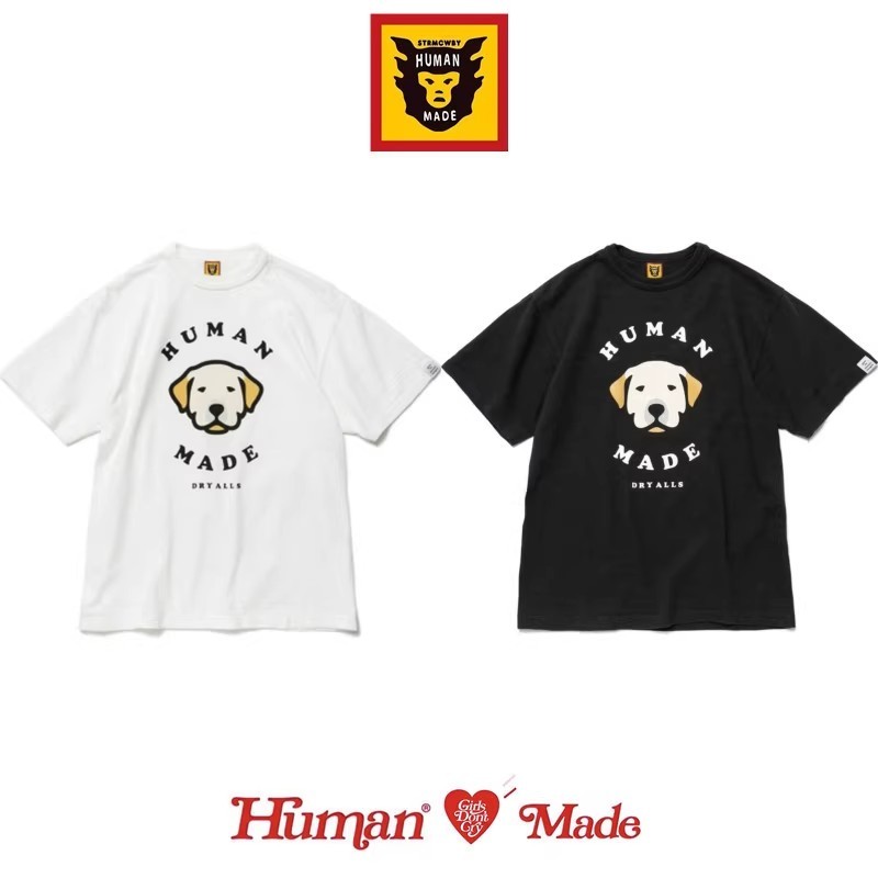 HUMAN MADE การ์ตูนหัวสุนัขรอบ LOGO รอบคอ Slub Cotton คู่แขนสั้นเสื้อยืด