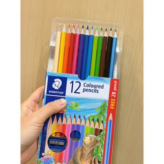 (สีเข้มมากกกก***)Staedtler สีไม้ยาว 12 สี พร้อมกบเหลา+ยางลบ+…