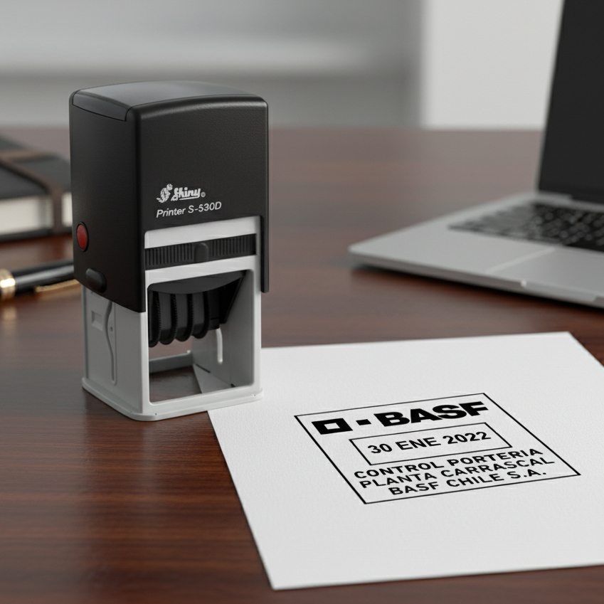 S-530D Shiny ตรายางหมึกในตัว ขนาด 41 x 24 มม. ขนาดอักษรวันที่: จะอยู่ที่ประมาณ 4 มม.