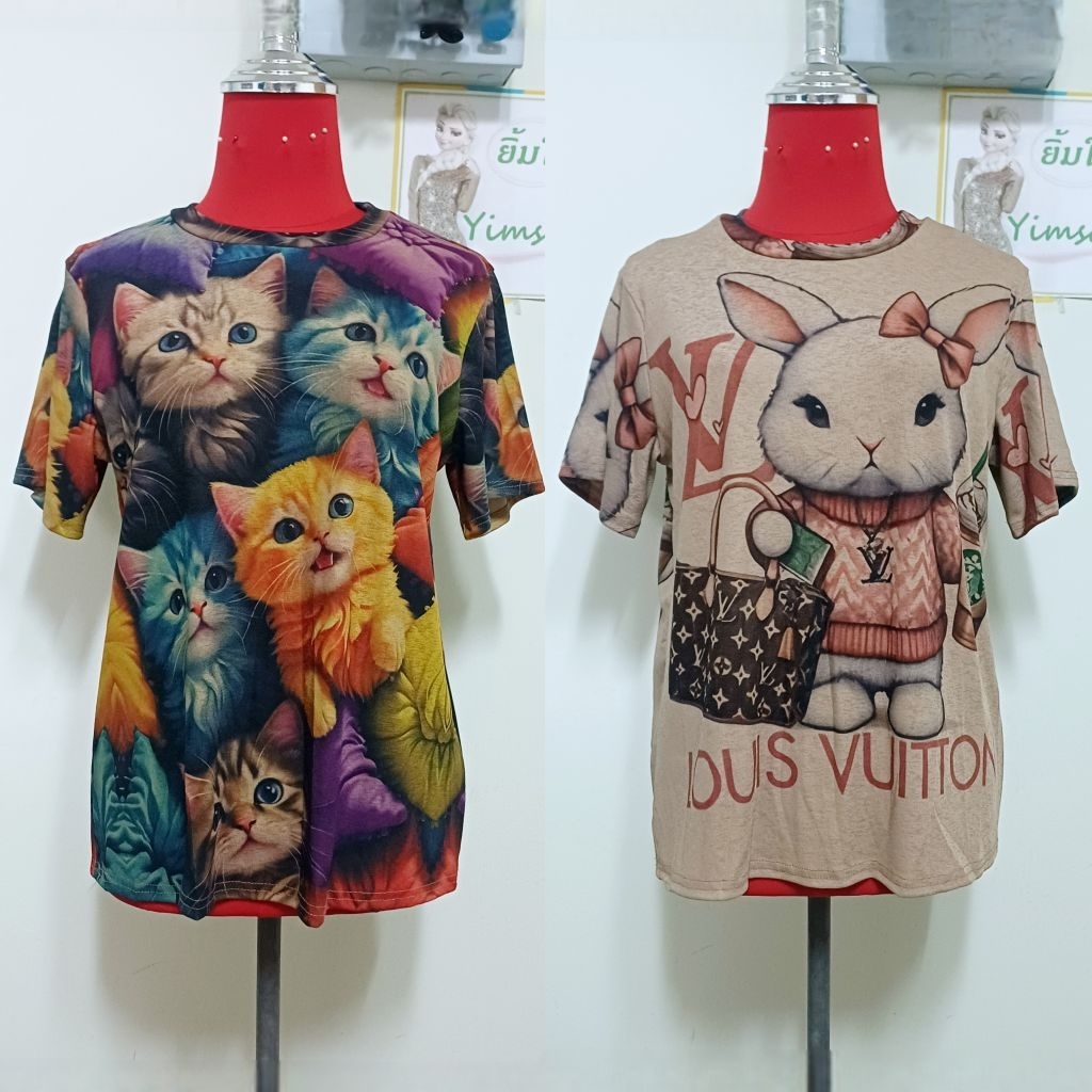 ป้าย NaNa เสื้อยืดผ้าสลาฟ คอกลม แขนสั้น