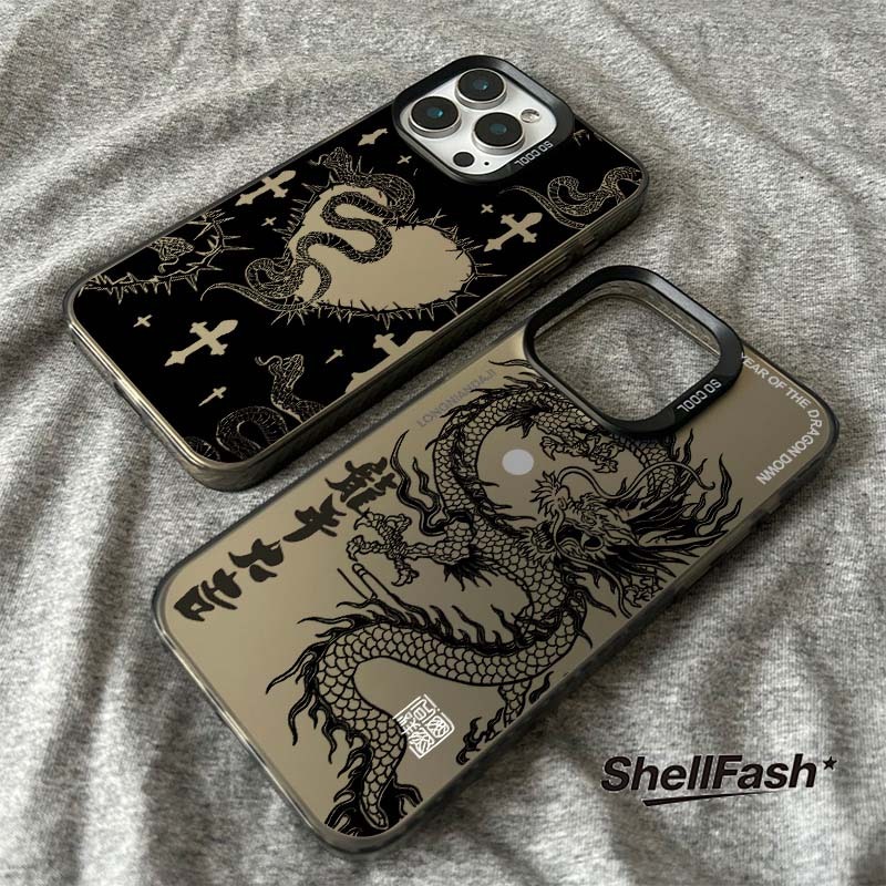 แอปเปิ้ลโทรศัพท์ มังกรสองตัวเล่นกันสำหรับ iPhone เคสไอโฟน 13 12 11 PRO MAX X XS MAX 16 15 14 XR 7/8PLUS จัดส่งจากประเทศไ