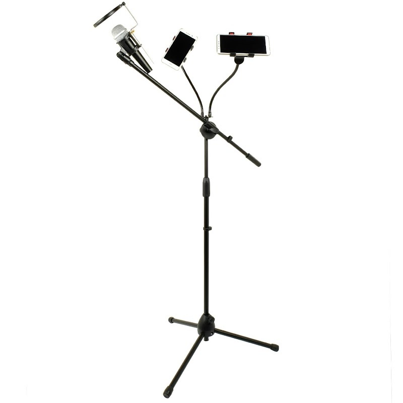 ขาตั้งไมค์ 3 หัว +ตัวจับหนีบมือถือ 2 ตัว รุ่น MX30 (3-Head Mic Stand with Mobile Holder)