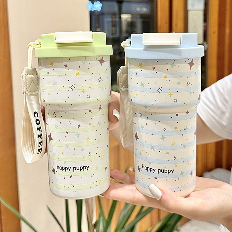 แก้วกาแฟเซรามิก 600 มล. แก้วน้ำเย็นสแตนเลส 316 พร้อมหลอด แก้วน้ำเย็นเคลือบเซรามิก แก้วเดินทาง แก้วเก