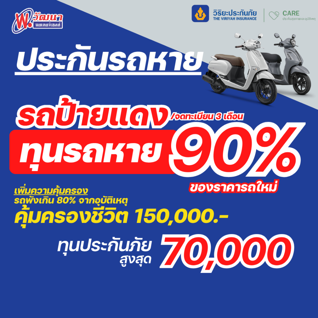 🔥[อย่าลืม! กดโค้ดส่วนลดน้า] ประกันรถหายวิริยะ รถใหม่/ป้ายแดง ทุนประกันสูงสุด90%‼️ 💙ฟรีคุ้มครองรถพัง