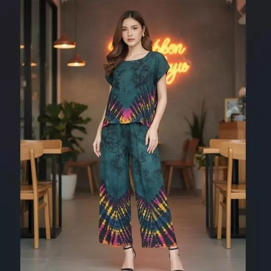 เซทมัดย้อมขายาว ผ้าเมมเบิร์ตสปันกัดลาย เสื้อแขนล้ำ+กางเกงขายาว thumbnail 9