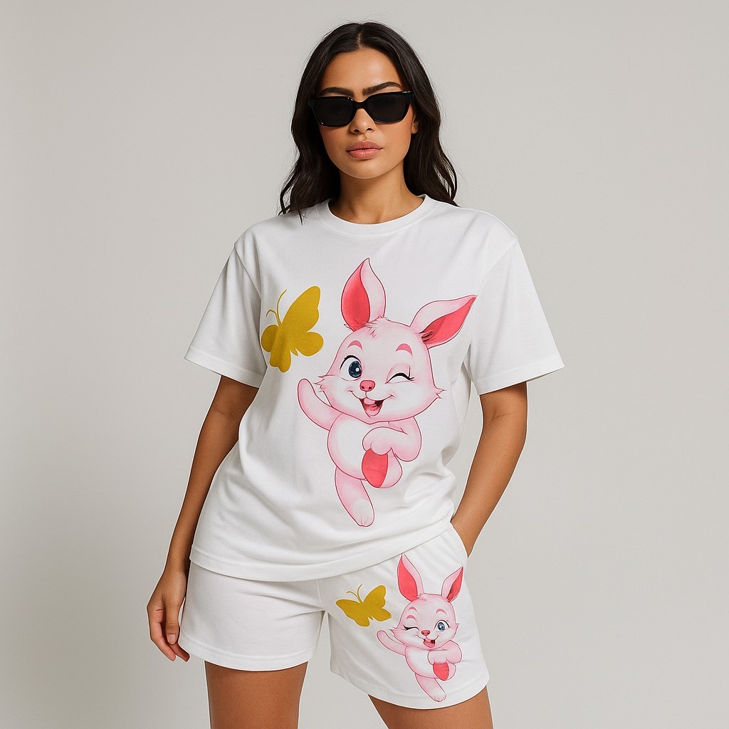 SGH0253 ชุดเซทเสื้อยืดแขนสั้นและกางเกงขาสั้นสไตล์เกาหลี ลายการ์ตูนหรือสปอร์ตแอนด์สตรีท สไตล์เข่า - รูปที่ 4