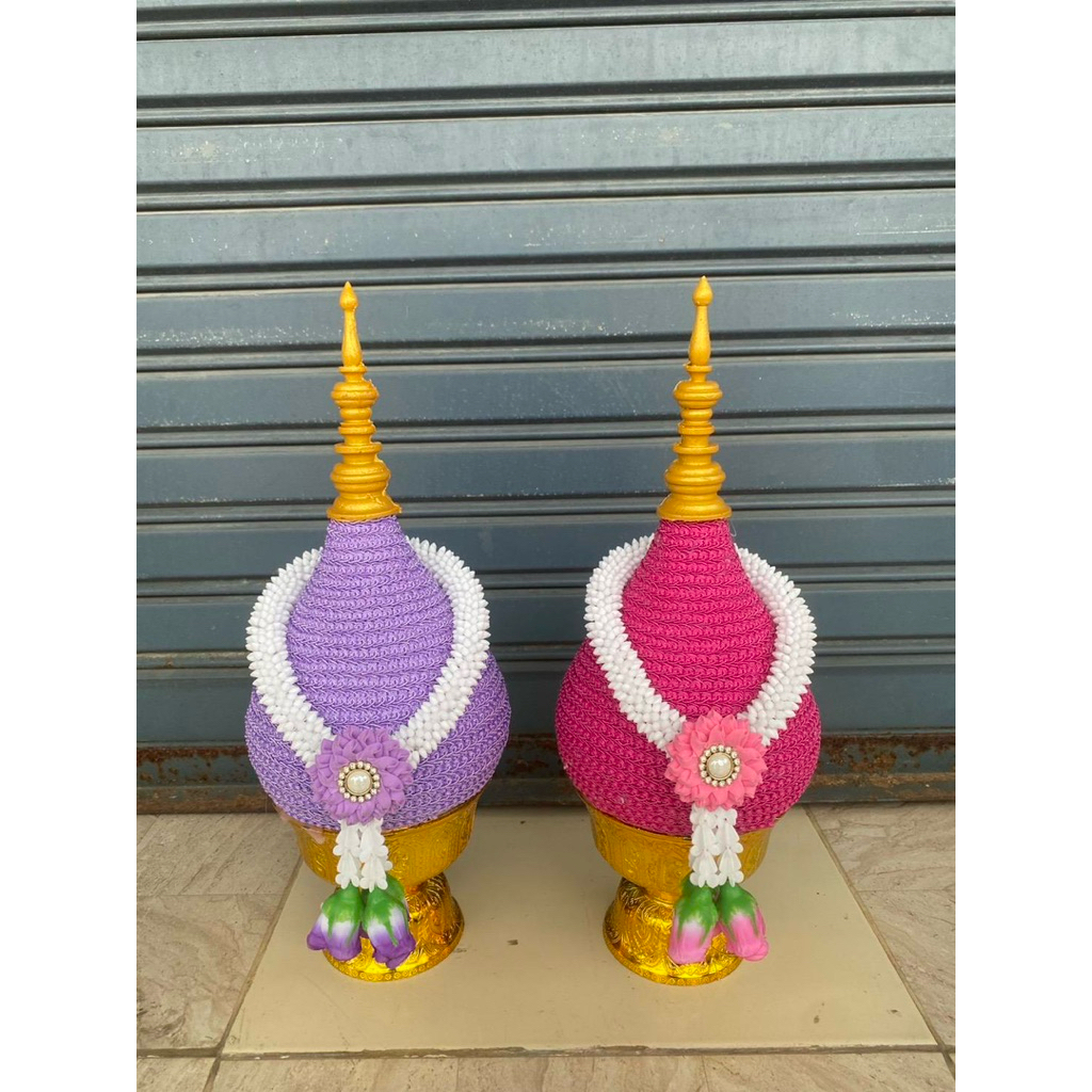 พานพุ่มริบบิ้นสีม่วง สีชมพู พร้อมส่ง ครบเบอร์