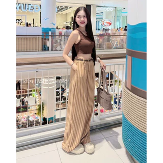 @PREM🌸ชุดเซท3ชิ้น เสื้อกล้ามกางเกงลายริ้วขากระบอกทรงสวย💕(แถมเข็มขัดสวยหรู)