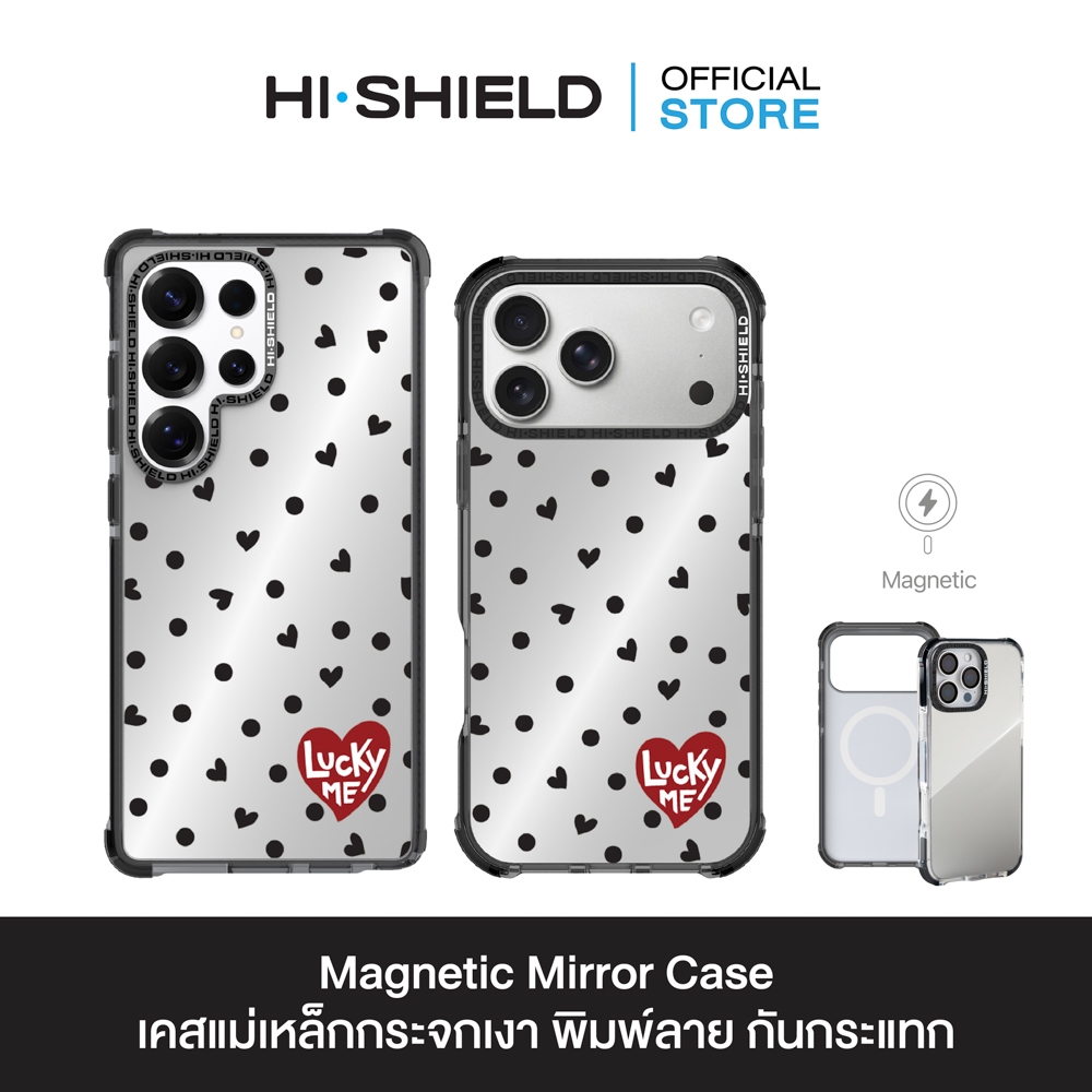 HI-SHIELD Magnetic Mirror Case รุ่น Polka Dot S189 – เคสแม่เหล็กกระจกเงากันกระแทก [iPhone15/16/17/S25/S26Ultra] ราคา ถูกที่สุด ดีลบีเคเค