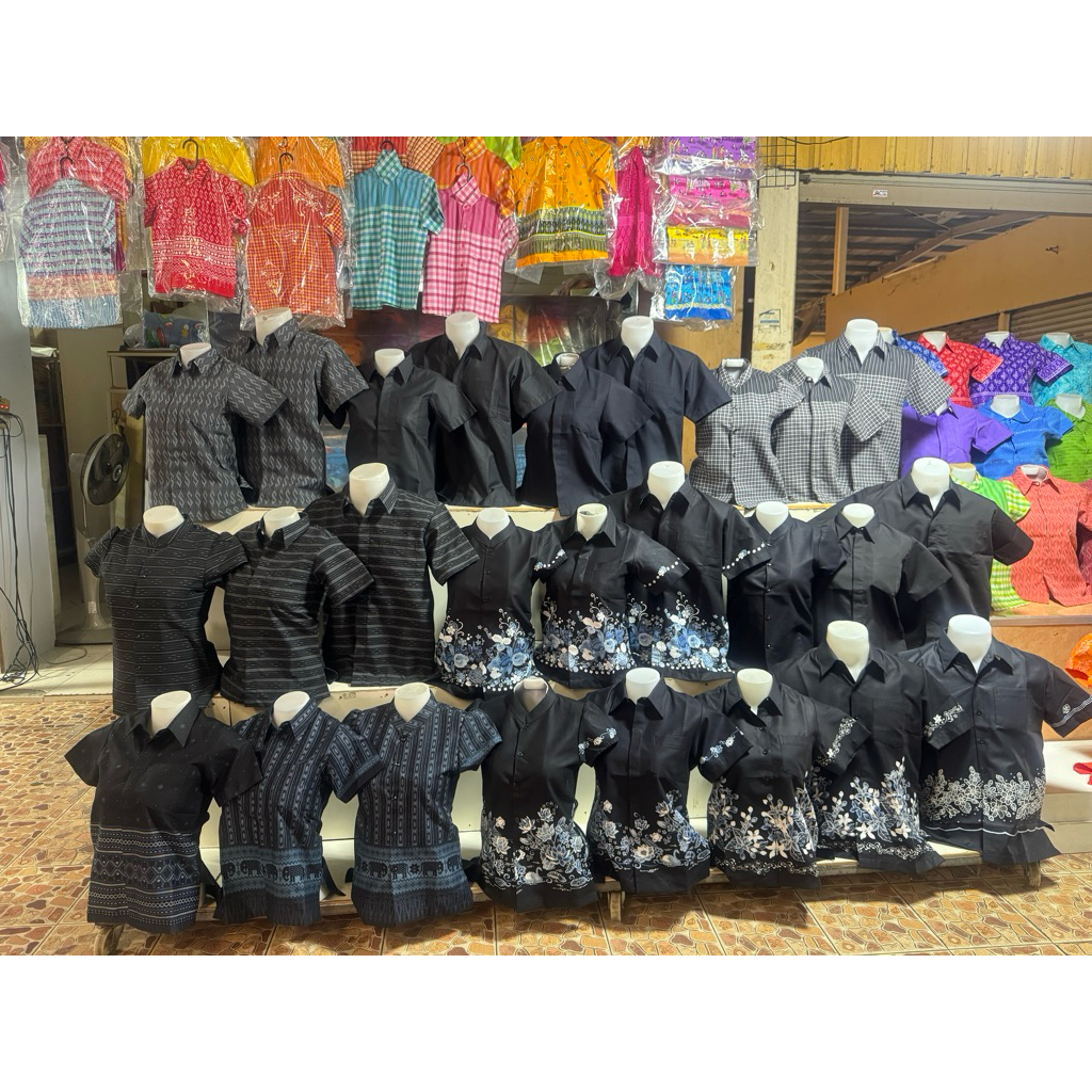 เสื้ออัดกาว คอปก สีดำ รวมลาย งานทีม มี ชาย หญิง สีไม่ตก ผ้าไม่หด