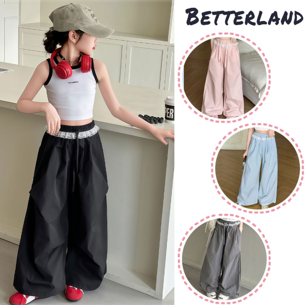 Betterland กางเกงขายาวเด็กผู้หญิง  ขากว้าง แบบหลวมๆ  สไตล์เกาหลี  ใส่สบาย ฤดูร้อน 2-16 ปี