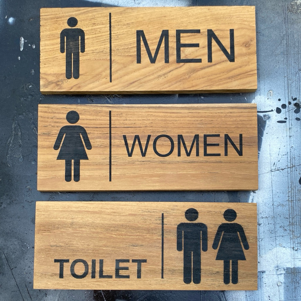 ป้ายห้องน้ำ Men women  toilet set D ป้ายไม้สักแท้ ทนแดด ทนฝน ทนความชื้น