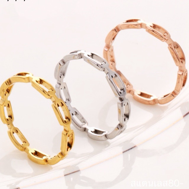 [#77]พร้อมส่ง แหวนบาง รายโซ่ รายเหลี่ยมตัด แหวนสแตนเลส แบบแฟชั่นไม่มีเพชร ใส่ล้างมือได้