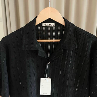 Knit collection - เสื้อถักแขนสั้นสีพื้น ลายฉลุ