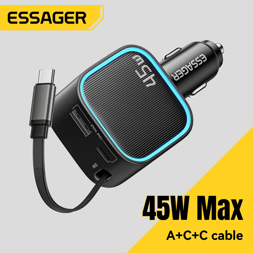Essager 45Wmax C+C+A ที่ชาร์จในรถยนต์พร้อมสายแบบยืดหดได้
