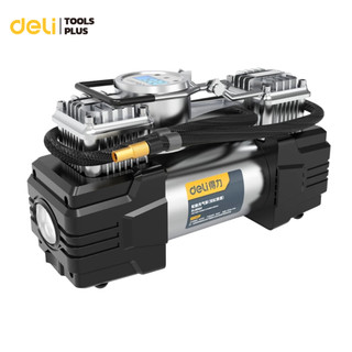 Deli ปั๊มลมไฟฟ้าติดรถยนต์ ปั๊มเติมลมไฟฟ้า 180 W หน้าจอดิจิตอล ฟรีอุปกรณ์ครบชุด Air Compressor pump