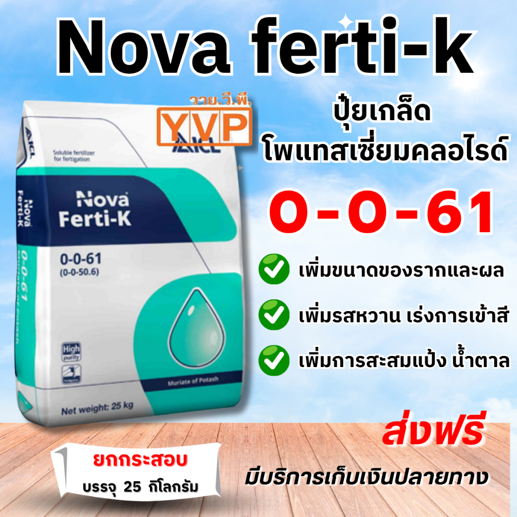 ปุ๋ยเกล็ด 0-0-61 ยกกระสอบ 25 กิโลกรัม Potassium Chloride สูตร บำรุงผลผลิต เร่งแป้ง ลงหัว