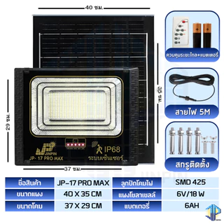 ไฟโซลาเซลล์ 17 Pro Max 425 LED ไฟพลังงานแสงอาทิตย์ ระบบเซ็นเซอร์ แสงไฟสีขาว