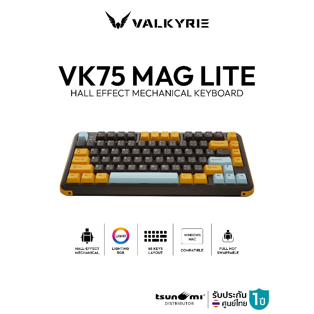 คีย์บอร์ดเกมมิ่ง Valkyrie VK75 MAG Lite Hall Effect Magnetic Switch Mechanical Keyboard รับประกัน 1 ปี