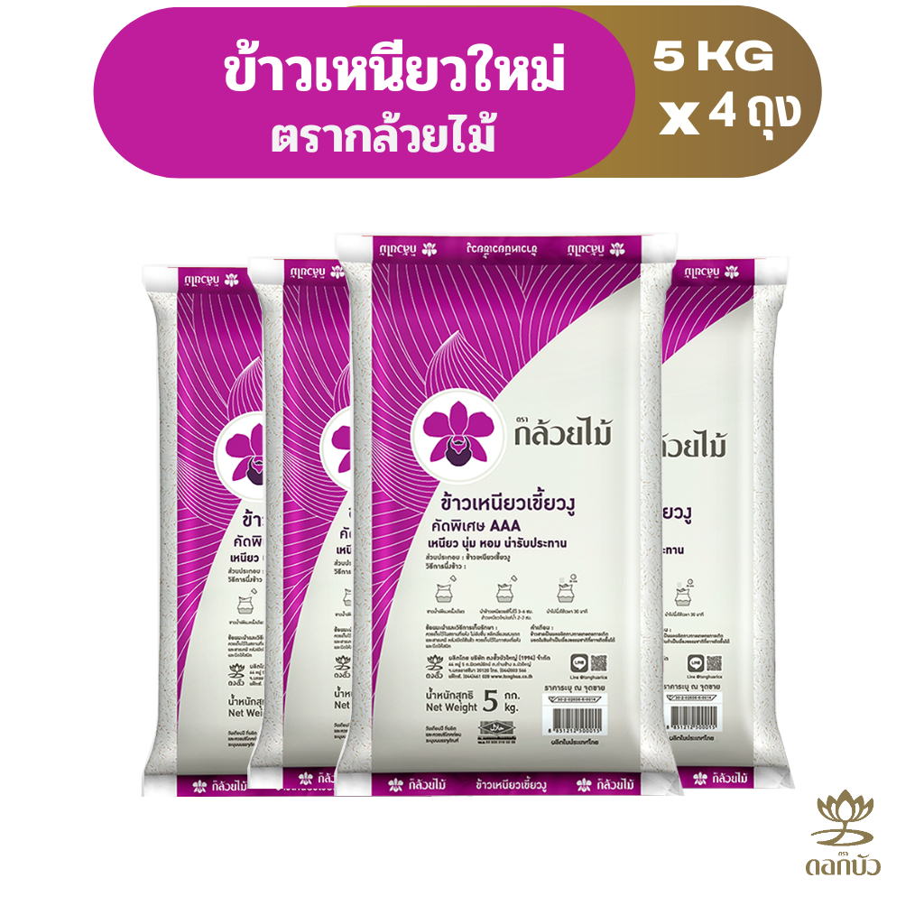 ข้าวเหนียวใหม่ ตรากล้วยไม้ 5 กก.Pack 4 ถุง