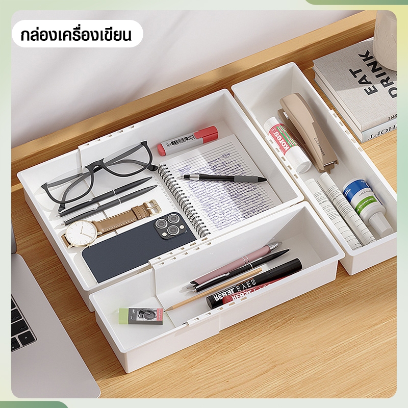 CICANO กล่องแบ่งช่องในลิ้นชัก กล่องเก็บข้อมูลที่สามารถปรับขนาดได้ ลิ้นชักพลาสติก ผู้จัดการรายการต่างๆ - รูปที่ 5