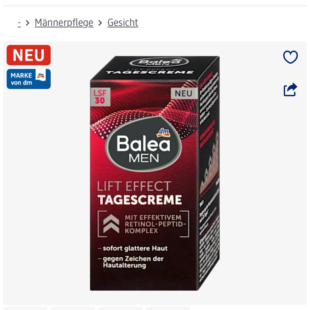 ครีมบำรุงผิวหน้า balea man  Lift Effect SPF 30 ผสมเรตินอล