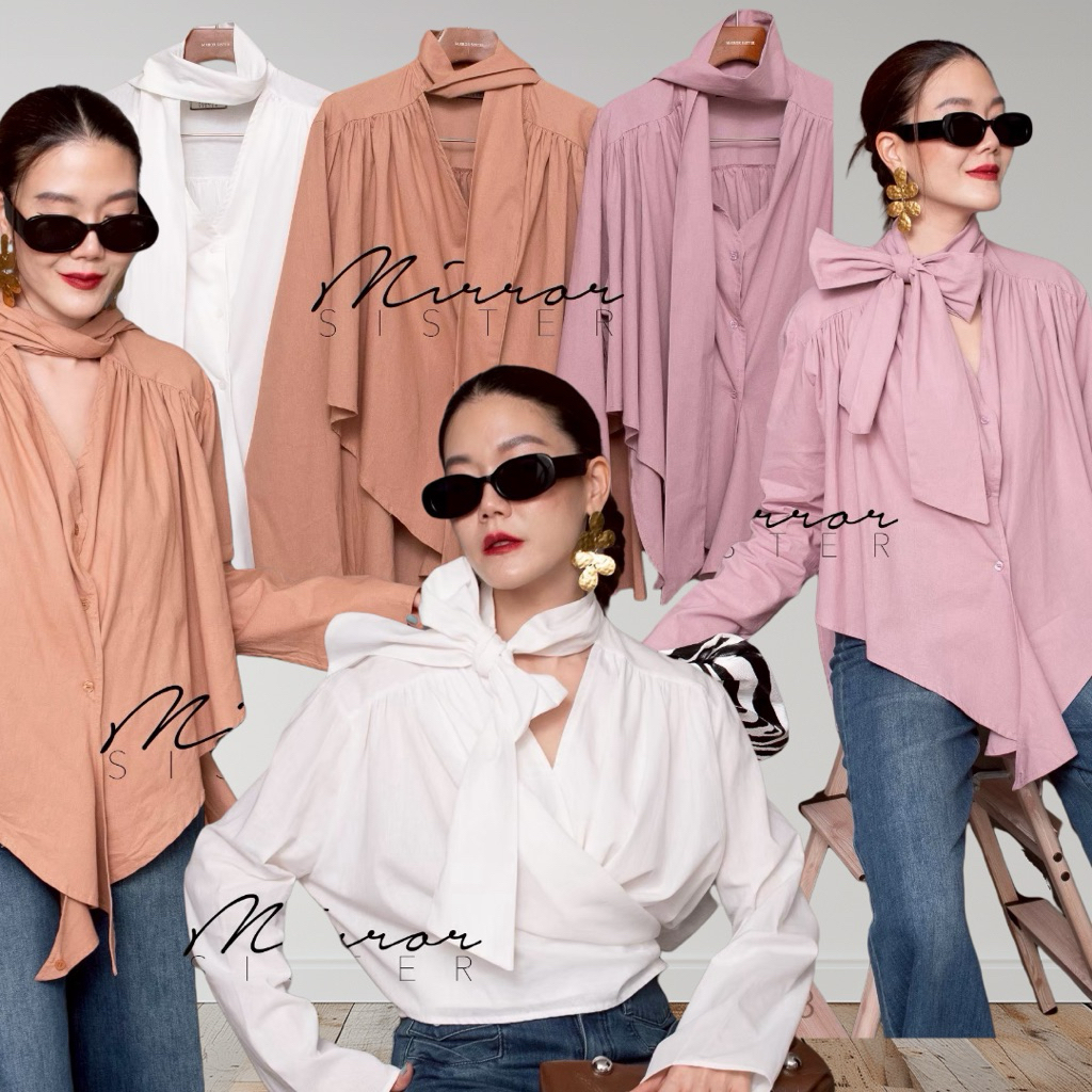 MirrorsisteR 50902.3 เสื้อดีไซน์โบว์ผูกคอสุดหรู ดีไซน์ชายหน้ายาวไล่ระดับ