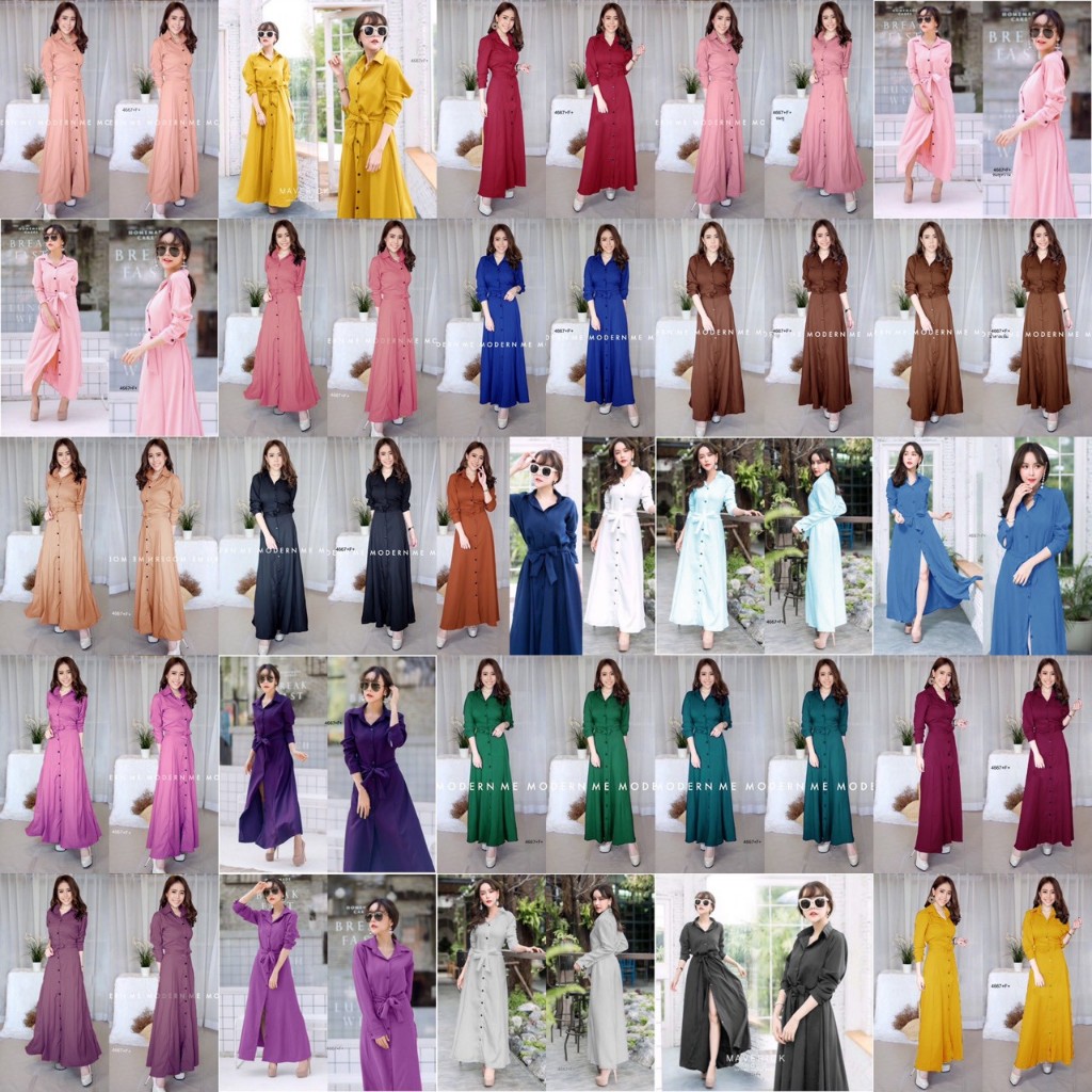 แม็กซี่เดรสเชิ้ตผูกเอว TW4667  TwinsShopVip💗พร้อมส่ง