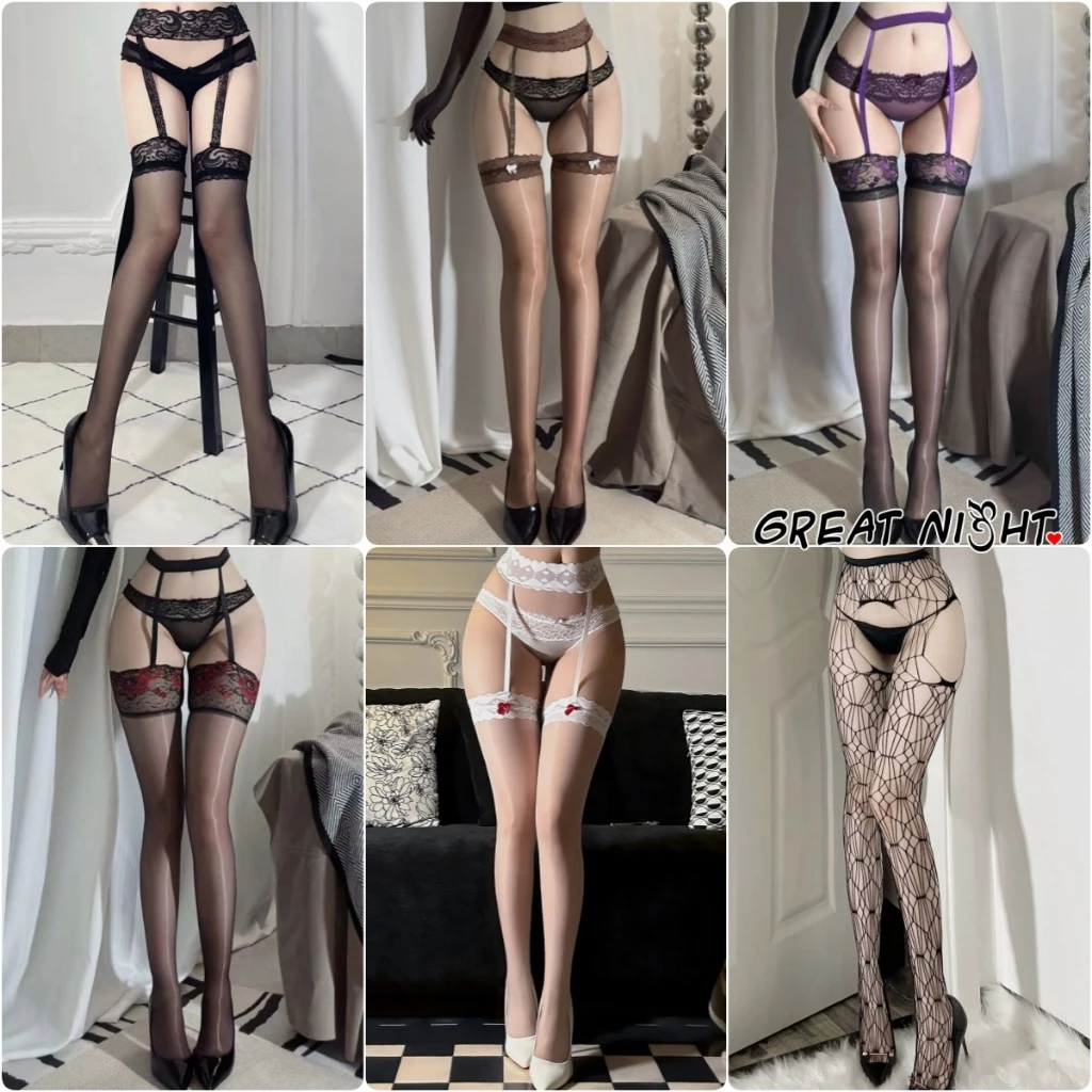 ❤️🔥Great Night❤️🔥 นางสาว ถุงเท้ายาว pantyhose ระบายอากาศได้ ถุงน่องใส เซ็กซี่ กลวงออก สวมใส่สบาย หลากหลายสไตล์
