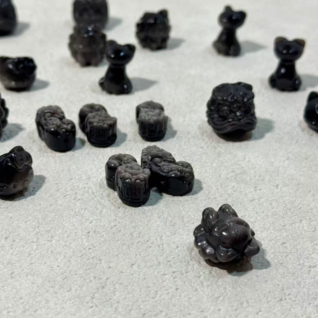 รุ่นใหม่ล่าสุด ออบซิเดียน หินออบซิเดียนเงิน Obsidian รูปหัวสิงโต อุปกรณ์เสริมสร้อยข้อมือDIY หินนำโชค - รูปที่ 7