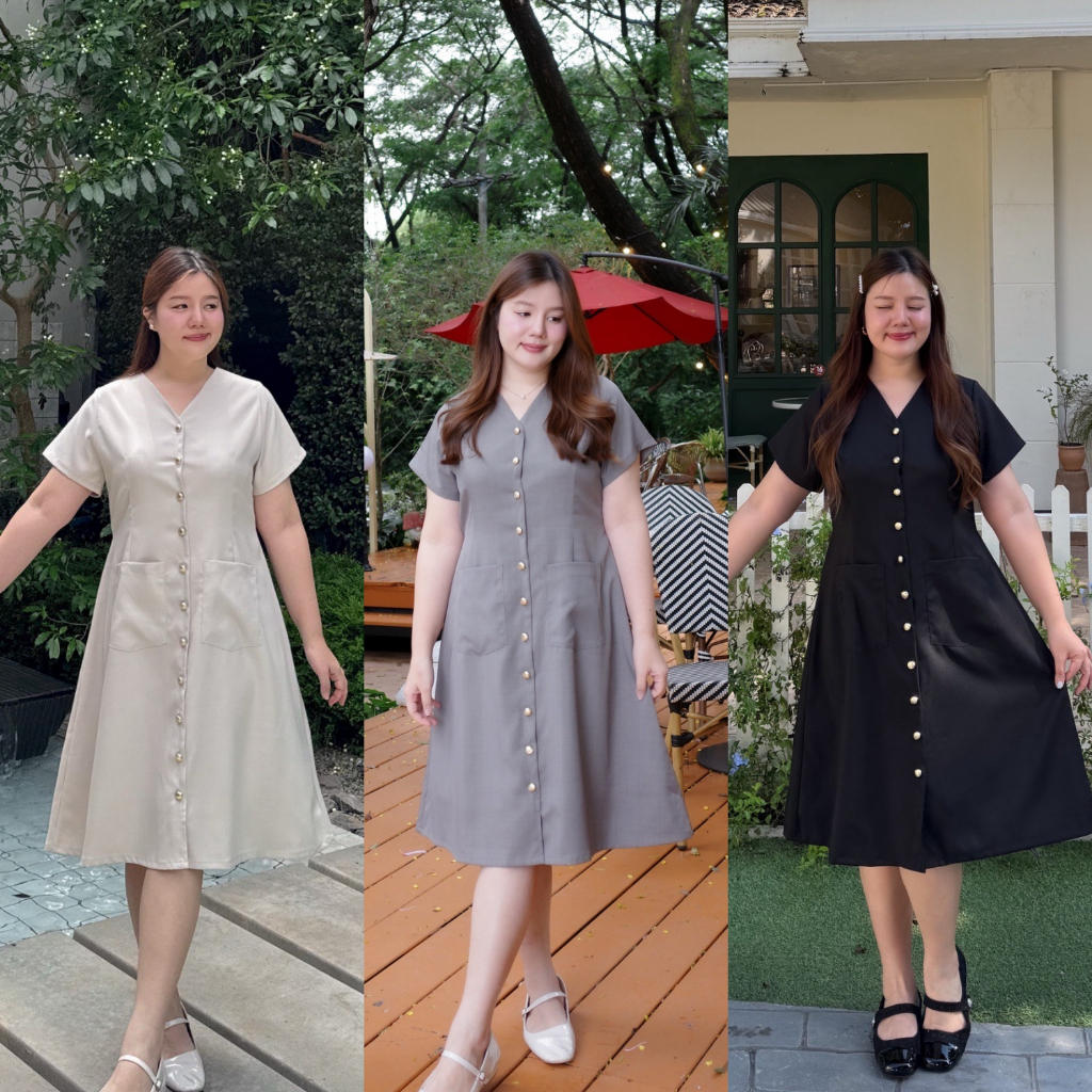 (❤️อกถึง 50") Haneul Dress เดรสสาวอวบ ชุดสาวอวบ