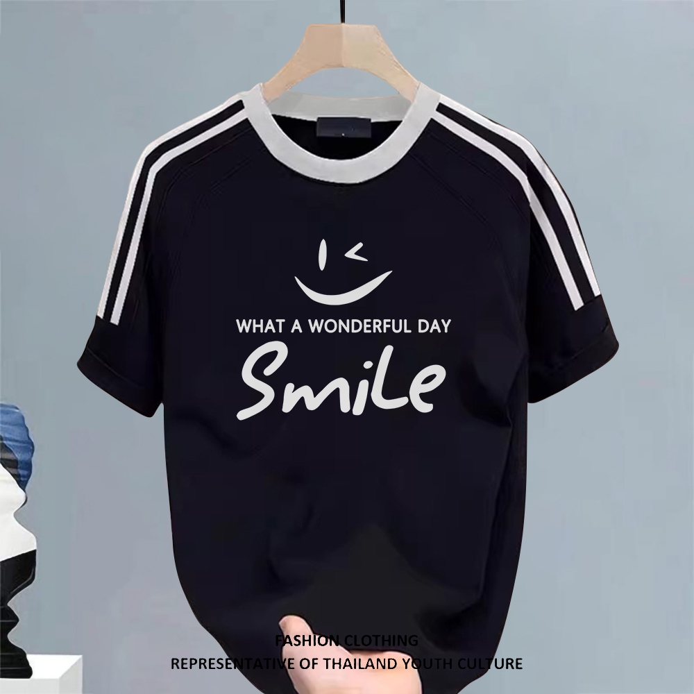 (จัดส่งภายใน 24 ชม.) เสื้อยืดคอกลมลายพิมพ์สีดำ แขนสั้นทรงสบาย ชายหญิงใส่ดี ใส่ทั้งวันไม่อึดอัด